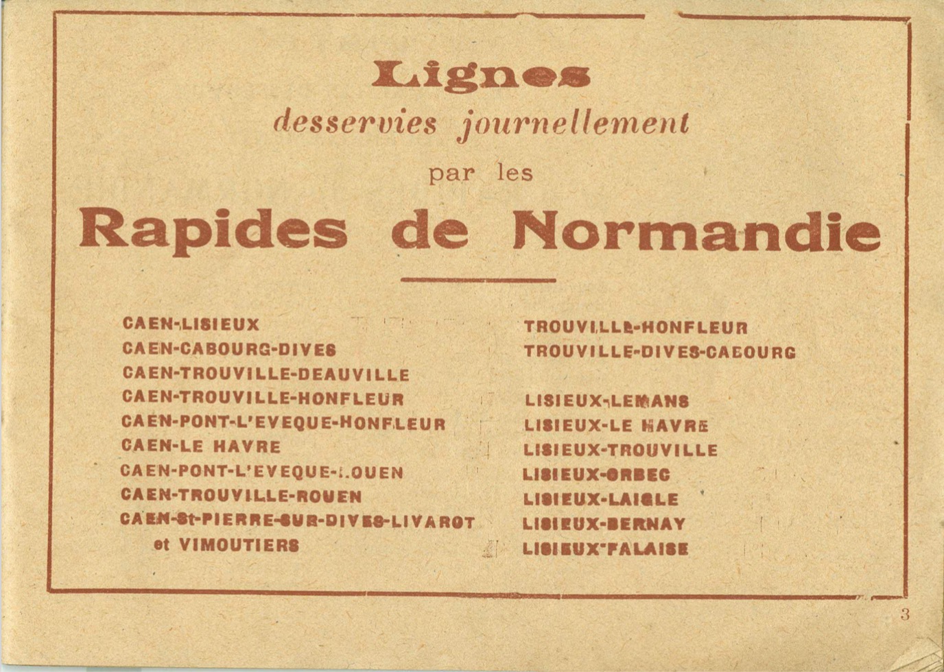 list of routes from 1934 timetable