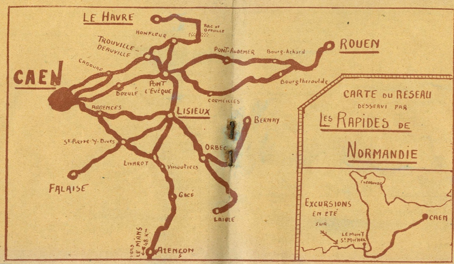 1934 map of Rapides de Normandie routes