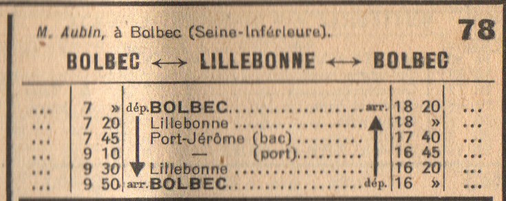 Cars Aubin timetable 1945