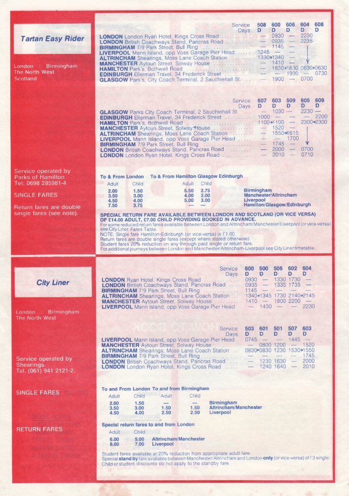 British Coachways January 1982 timetable