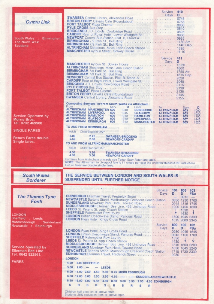 British Coachways January 1982 timetable