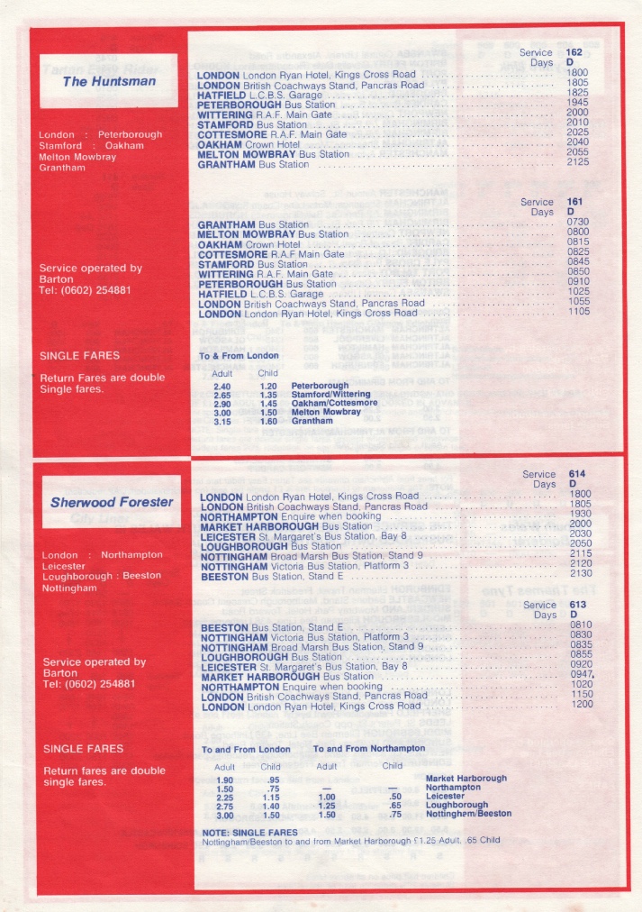 British Coachways January 1982 timetable