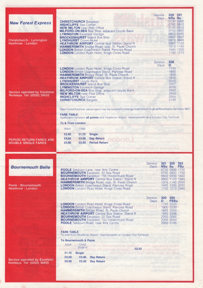 British Coachways January 1982 timetable