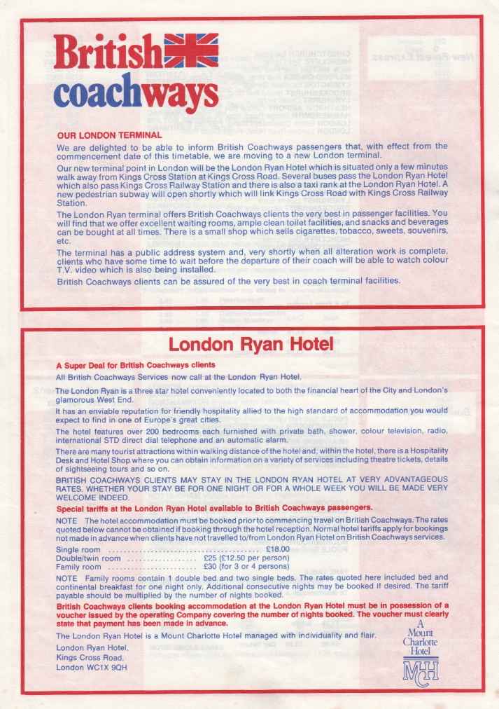 British Coachways January 1982 timetable