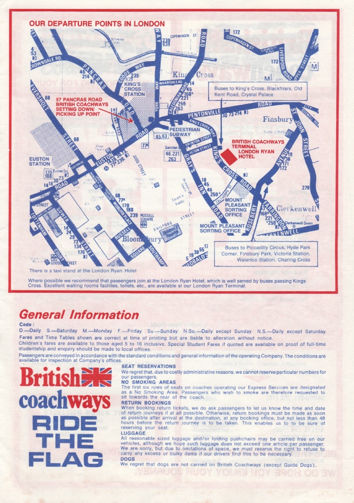 British Coachways January 1982 timetable