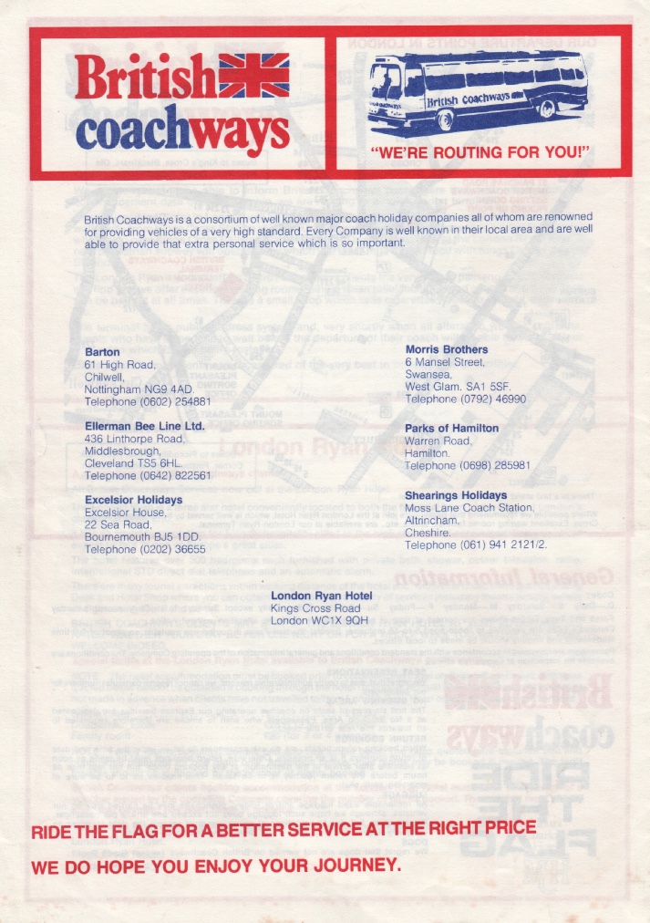 British Coachways January 1982 timetable