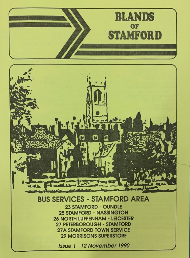 cover of Blands of Stamford 1990 timetable leaflet