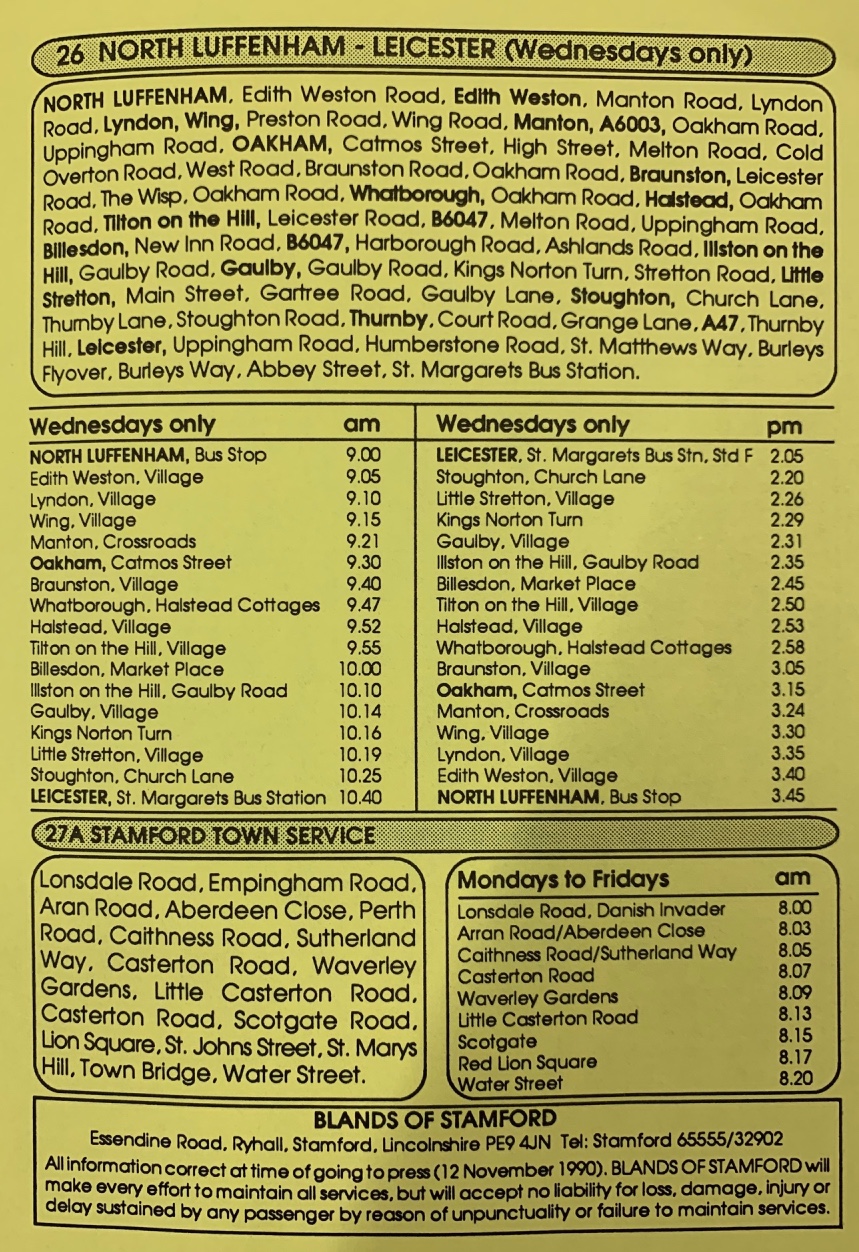 page 2 of 1990 timetable Balnds of Stamford