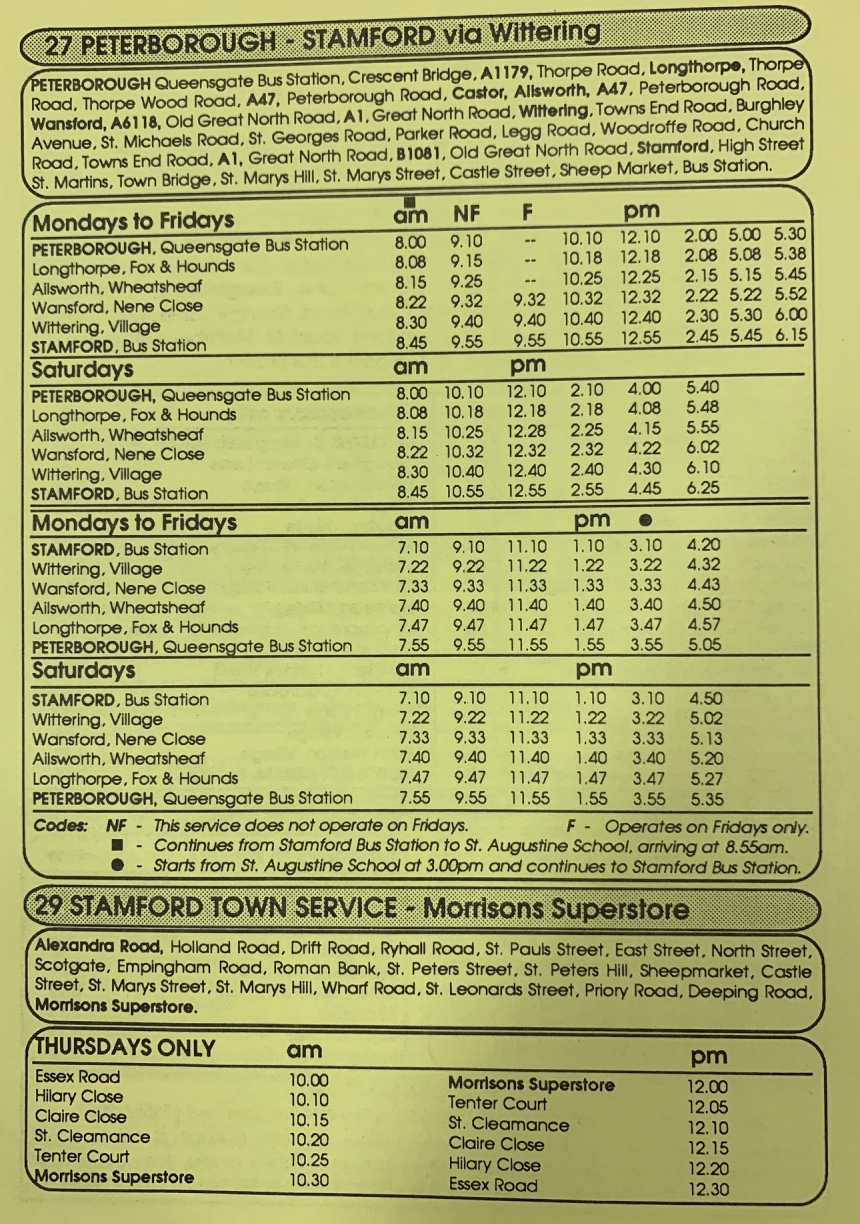 page 3 of 1990 timetable Blands of Stamford, Peterborough service