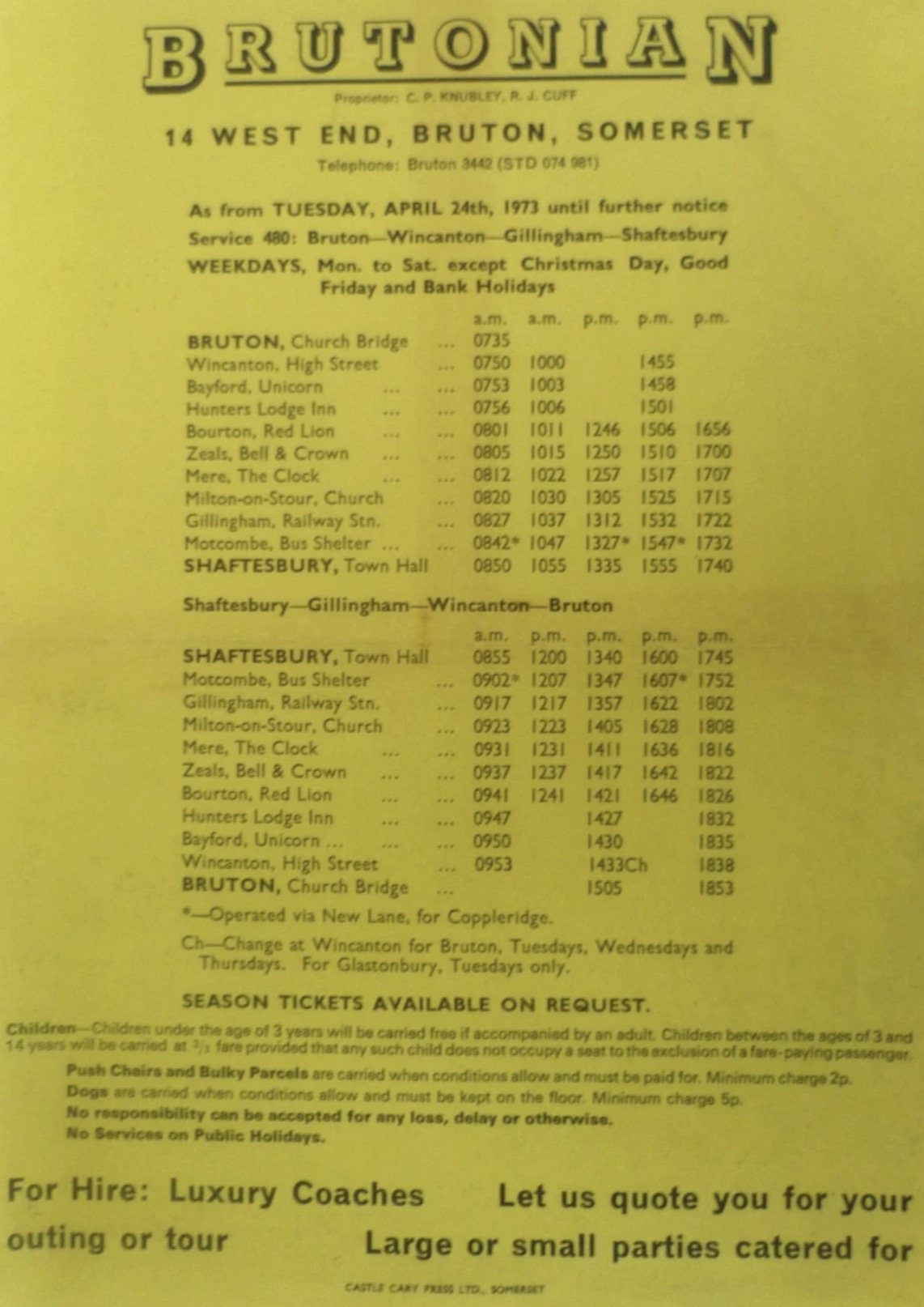 Brutonian route 480 timetable 1973