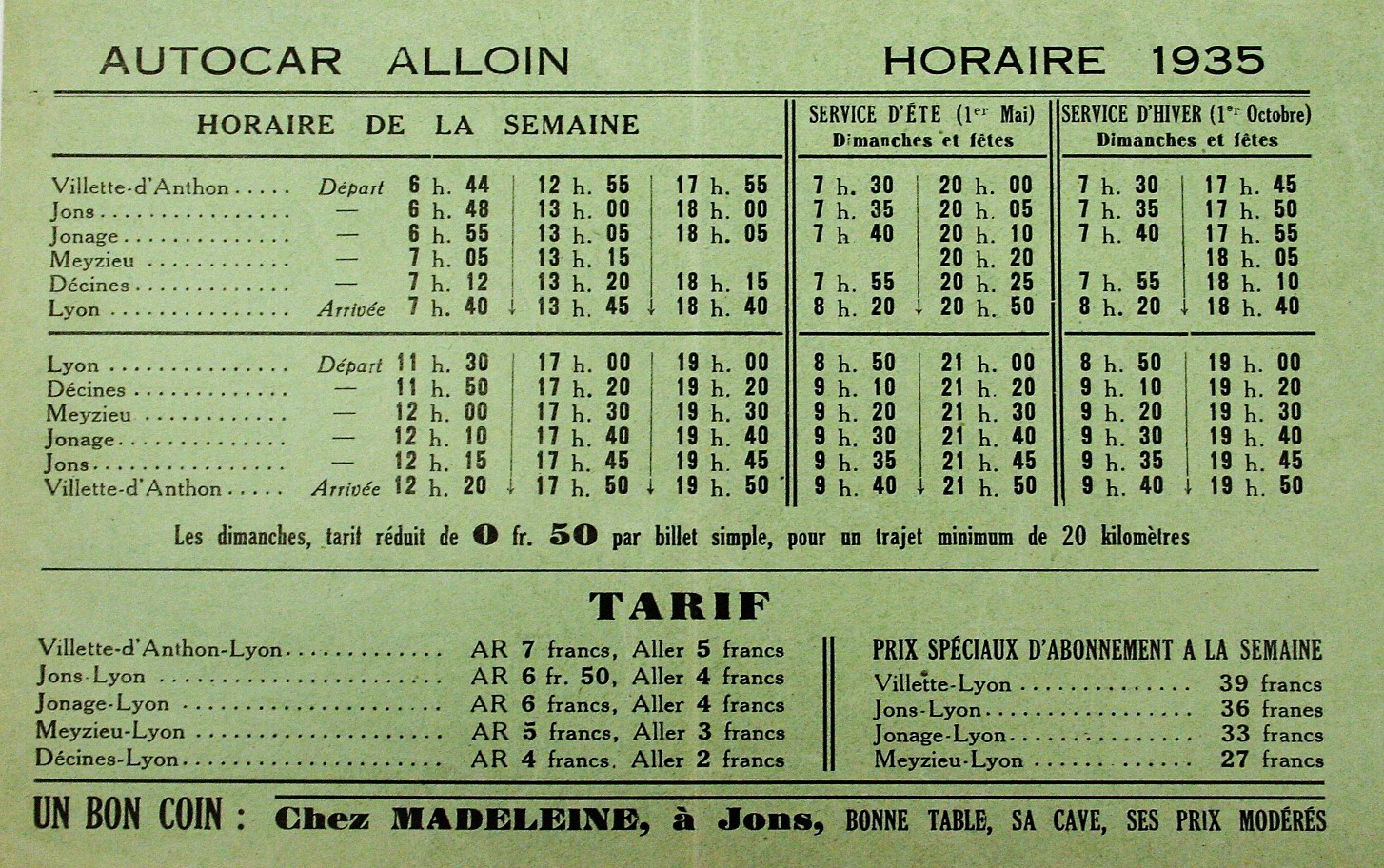 Alloin timetable 1935