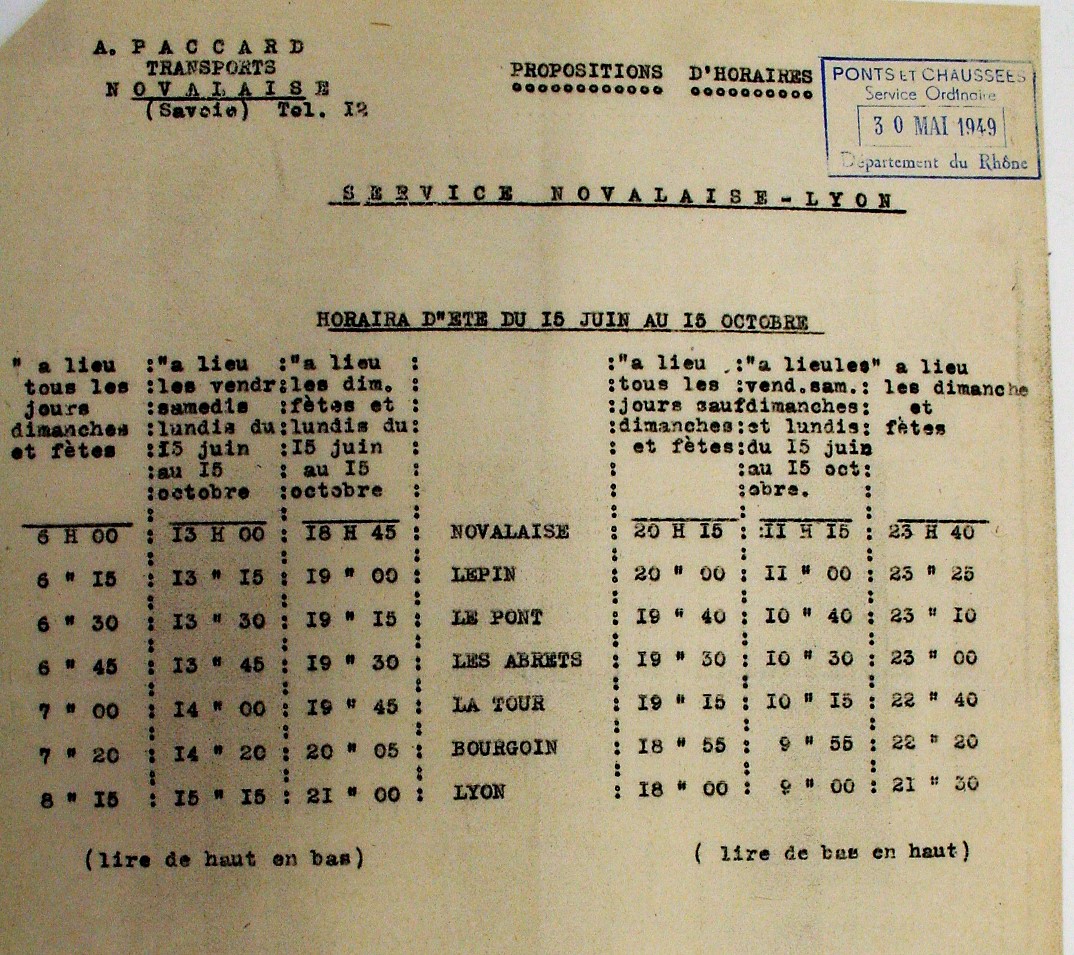 Paccard 1949 timetable