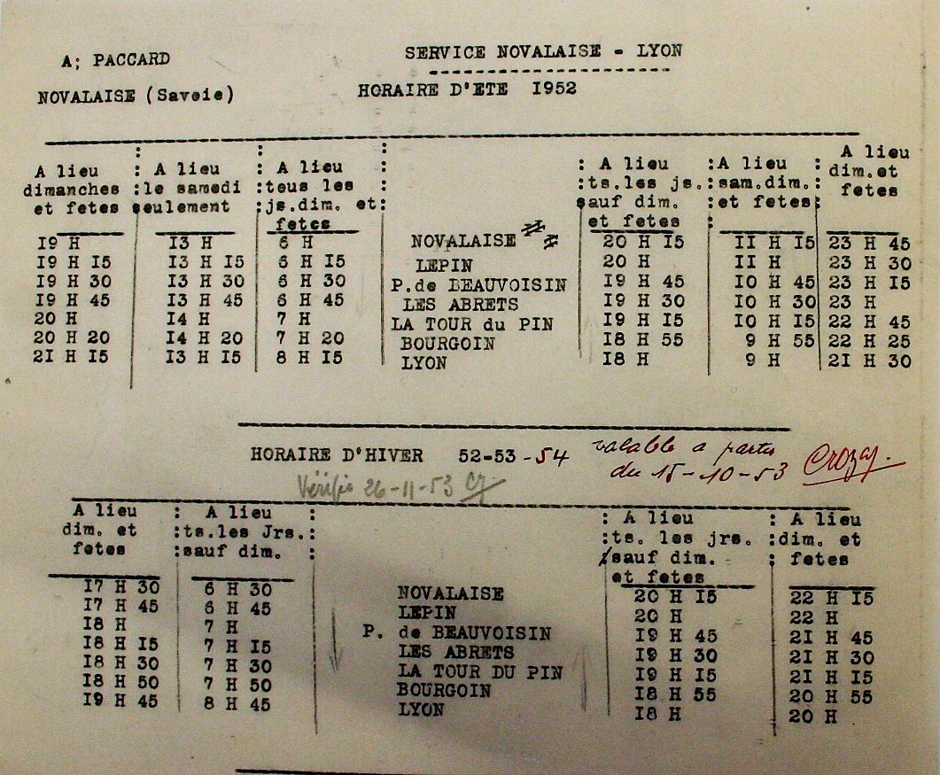 Paccard 1952 timetable