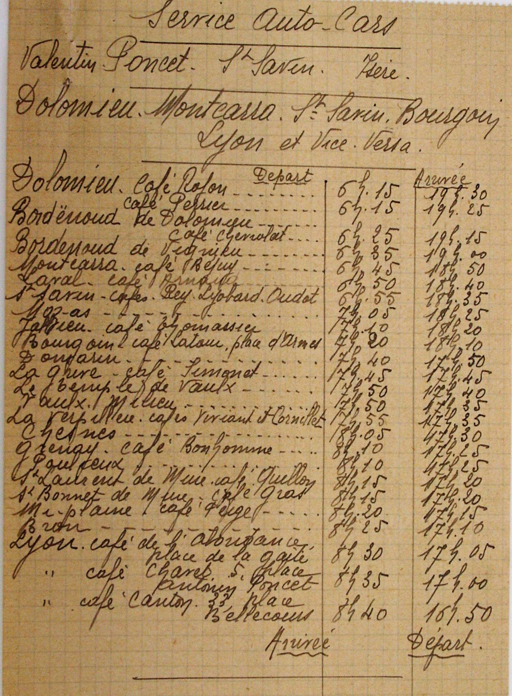 Poncet timetable