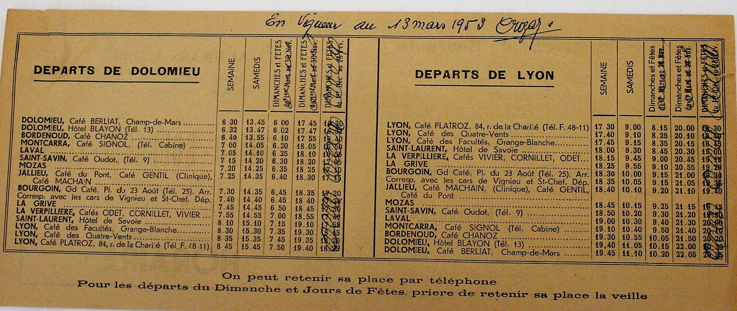 alloin timetable 1953