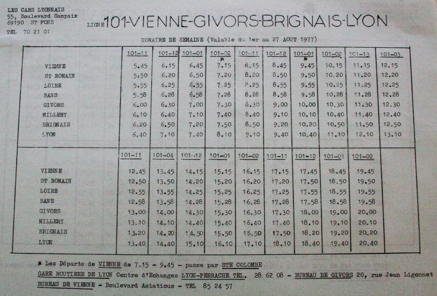 1977 timetable Vienne 101