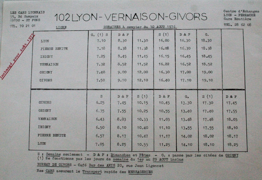 1977 timetable 102 Fivors
