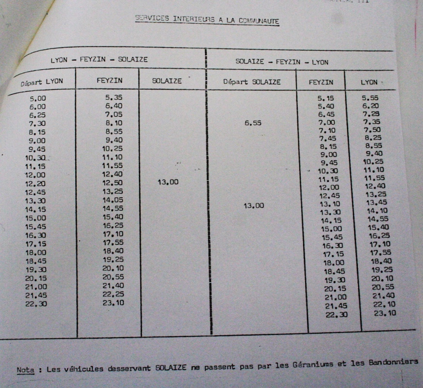 internal timetable Solaize