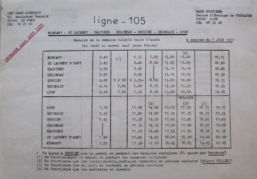 1977 timetable route 105