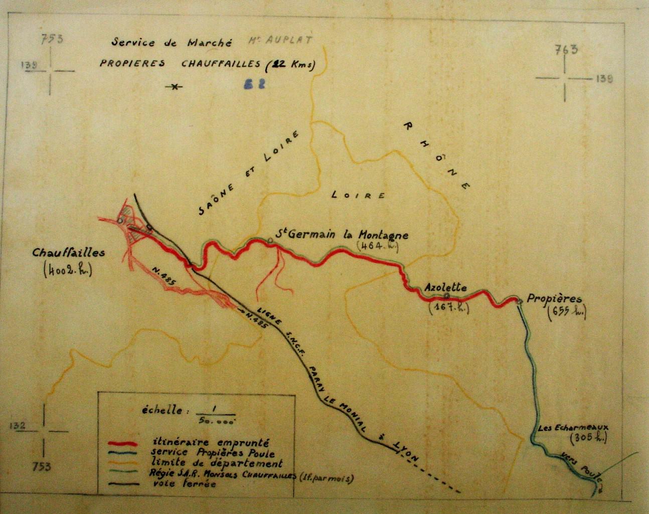 Propières to Chauffailles route in 1952