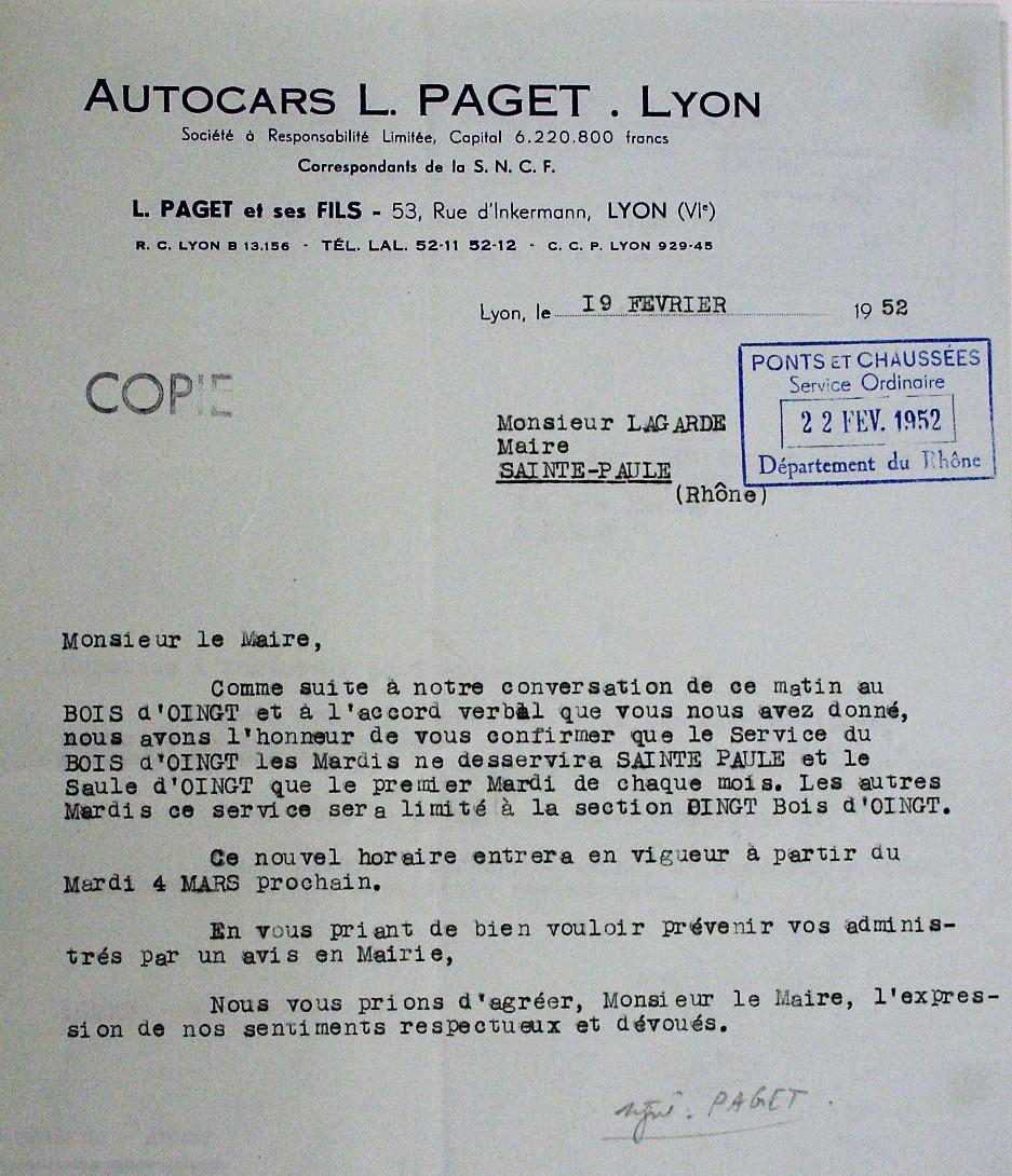 1952 Paget letter