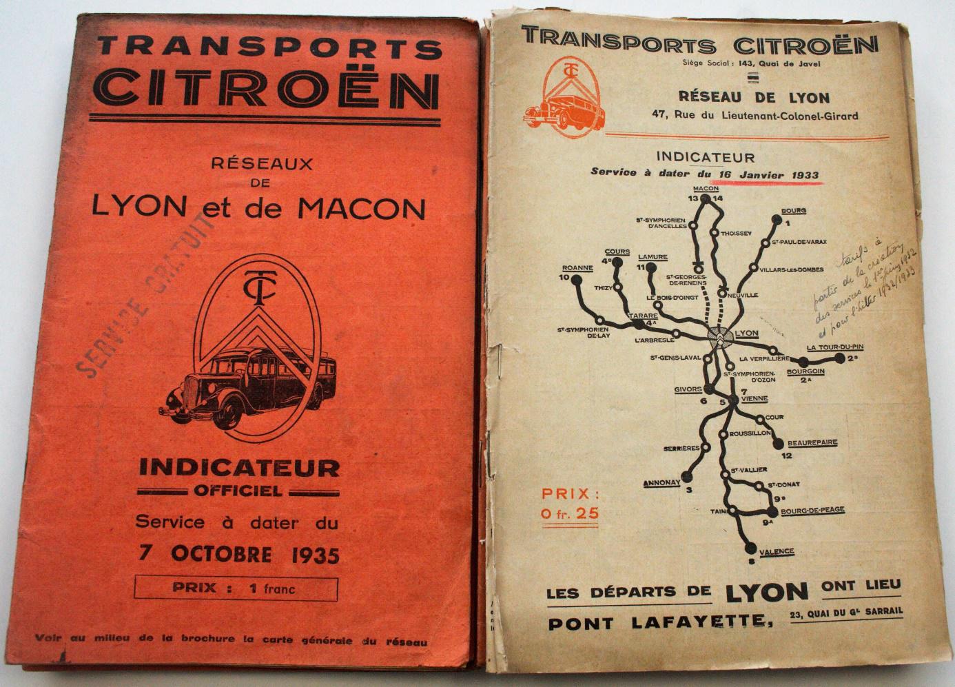 Lyon area timetable booklets for 1933 (right) and 1935 (left)