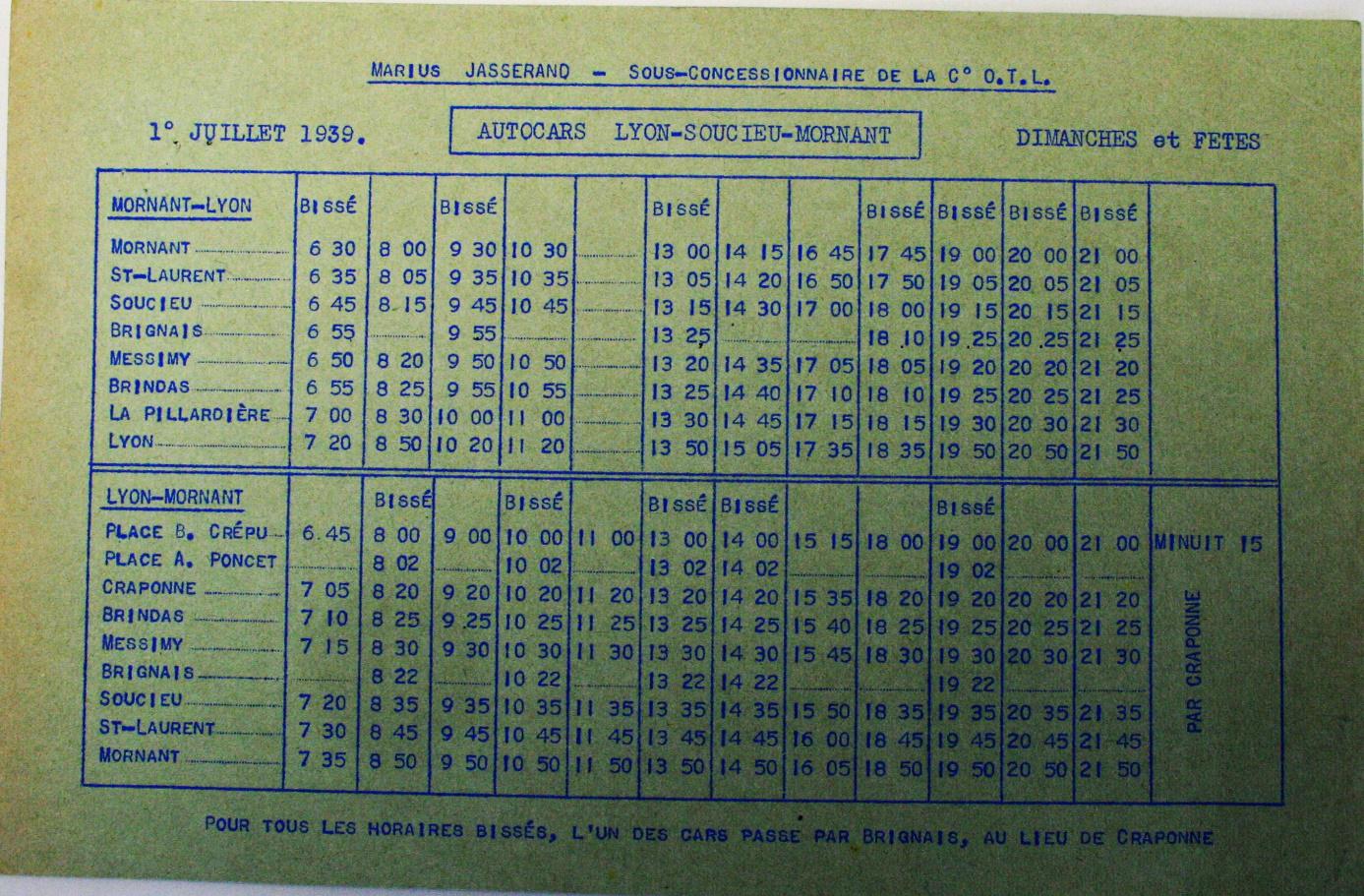 1939 Sunday timetable