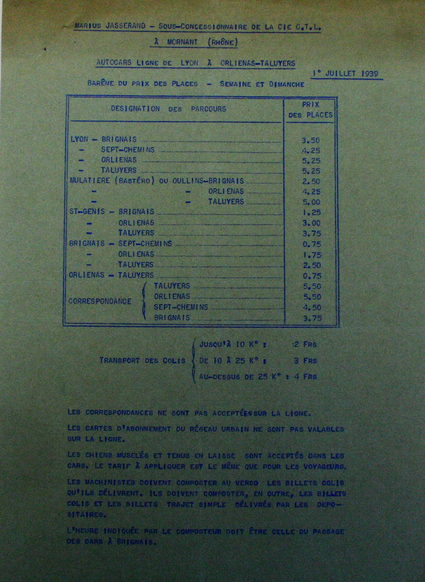 Taluyers fare table 1939