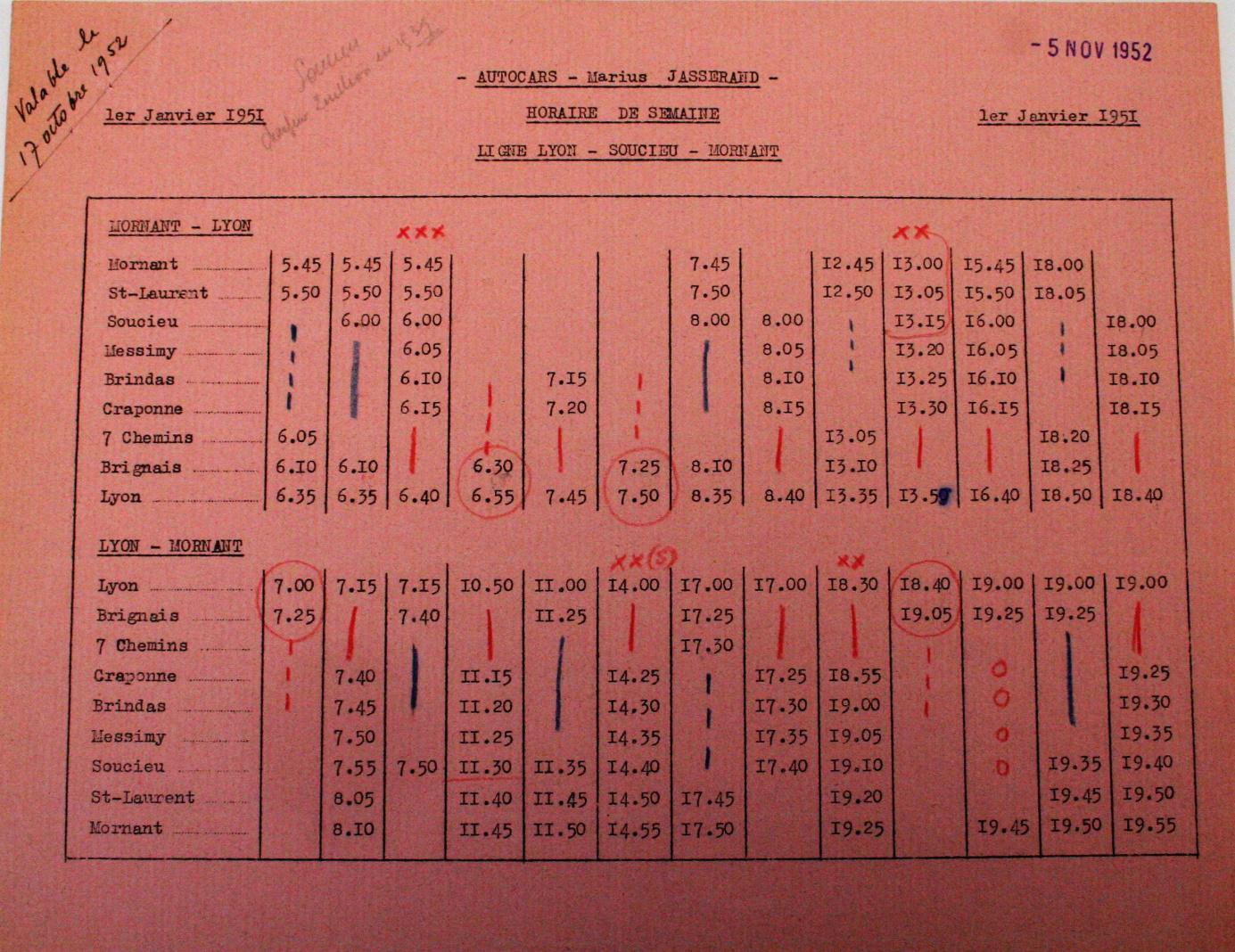 Mornant weekday timetable 1951