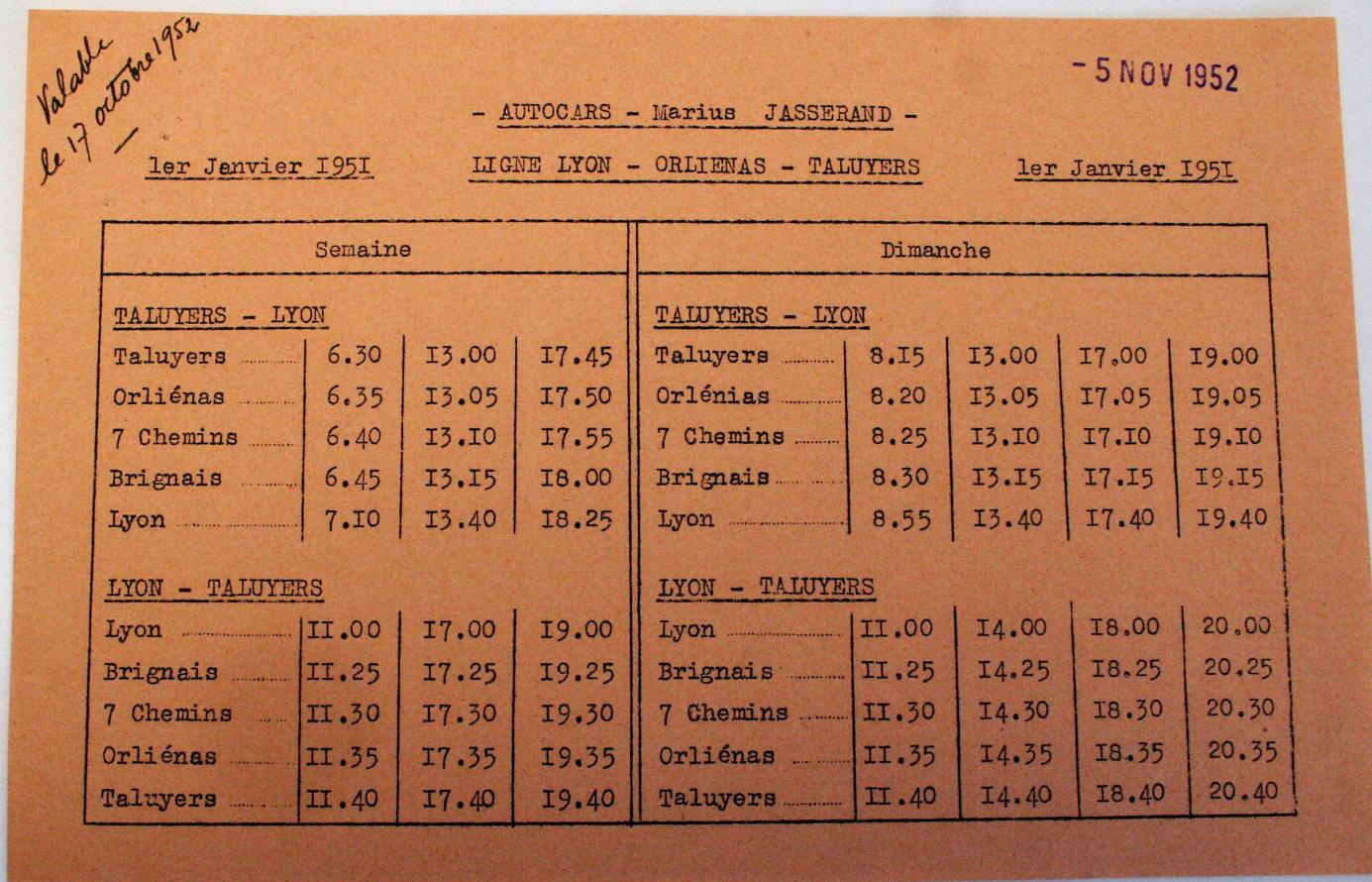 Taluyers timetable