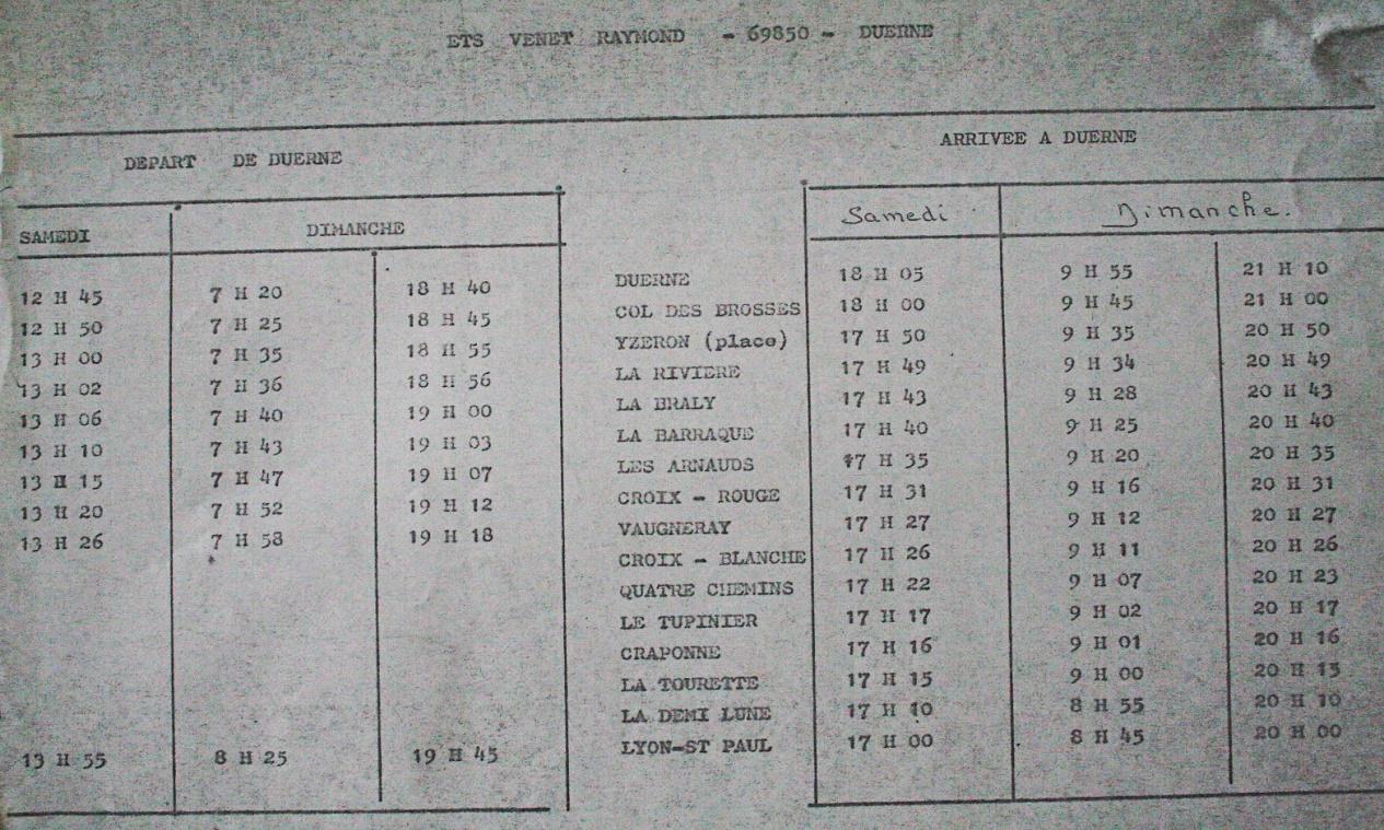 Venet timetable