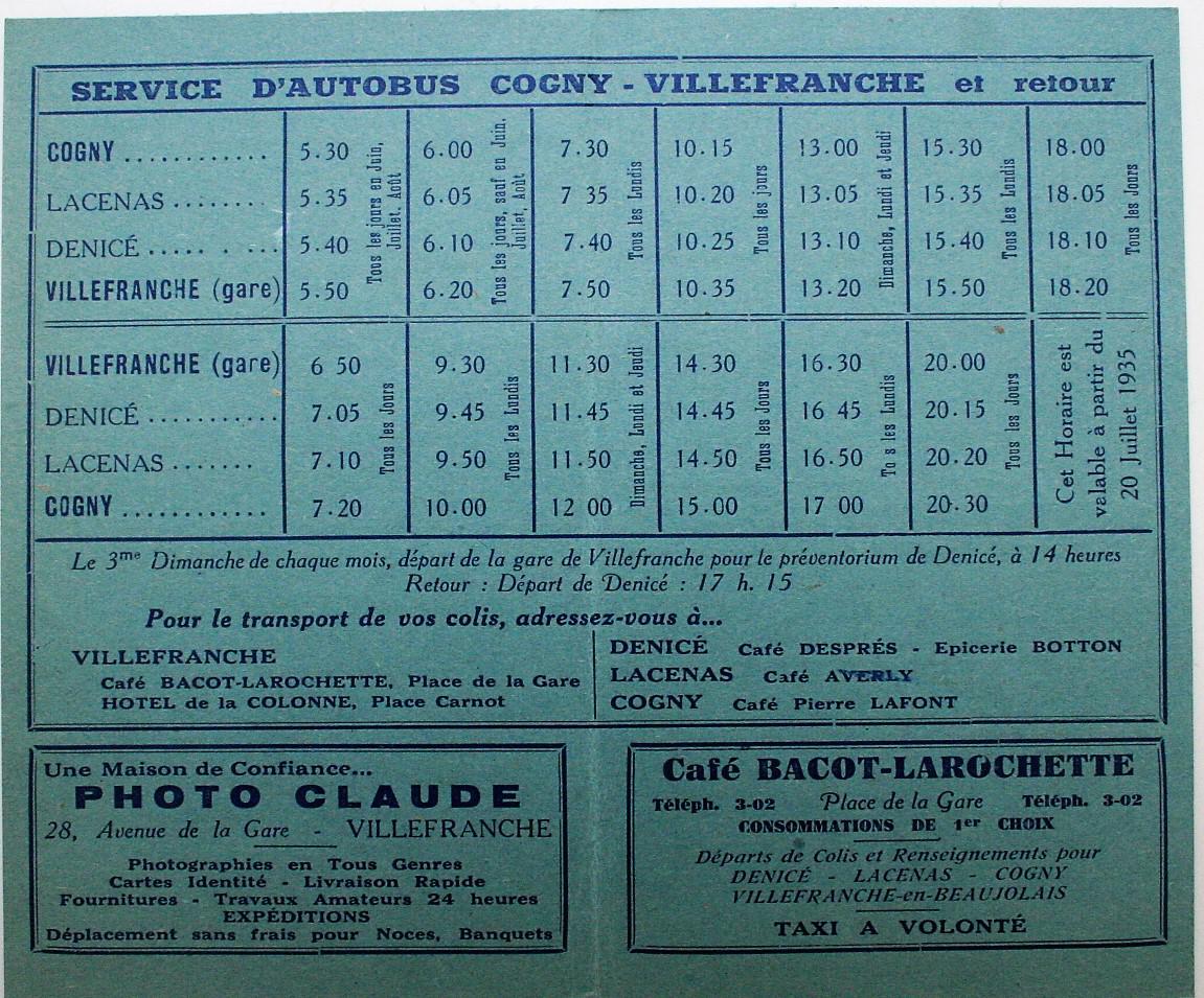 Cogny to Villefranche – Timetable for 1935 - 1936