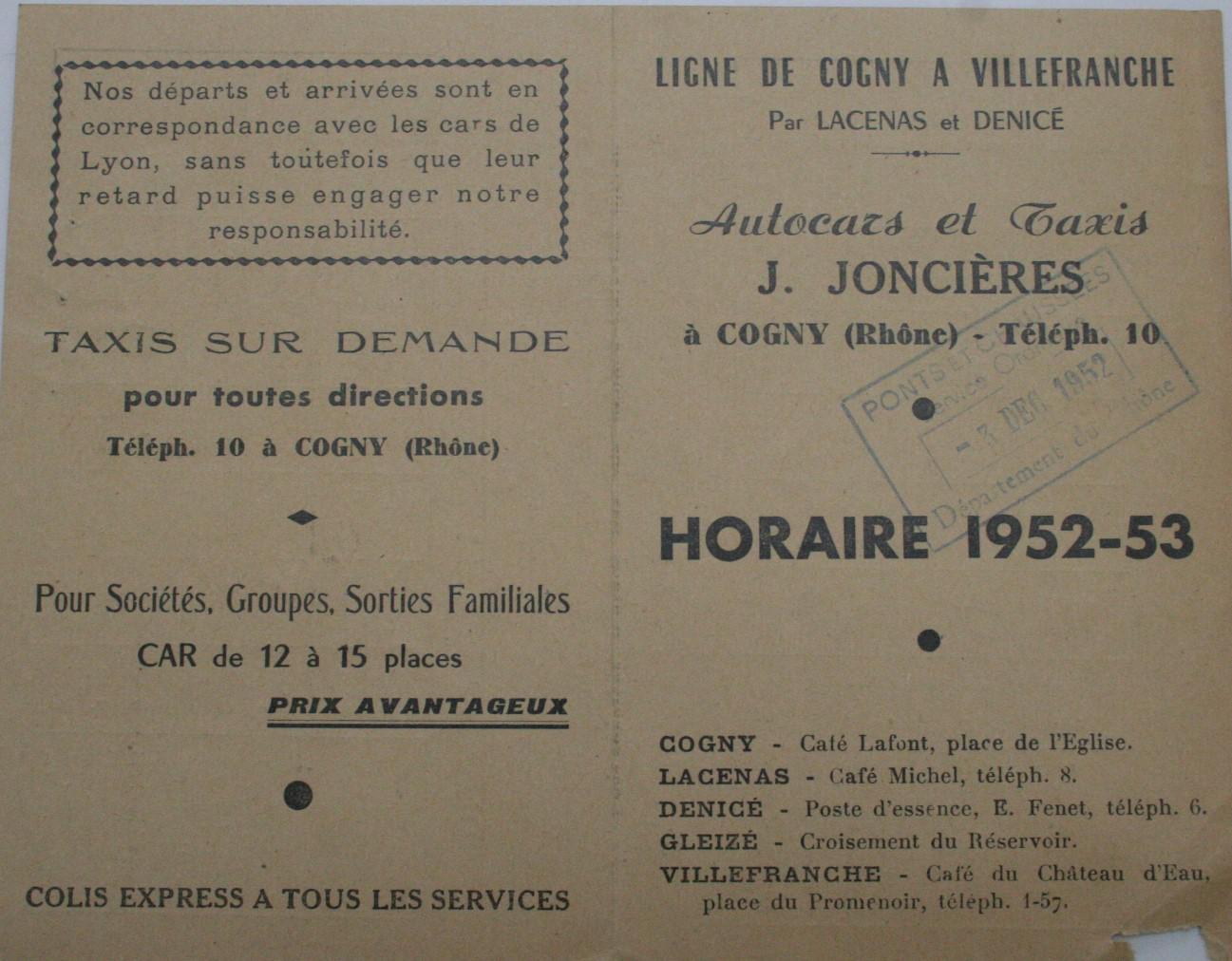 Joncières timetable 1952 - 1953
