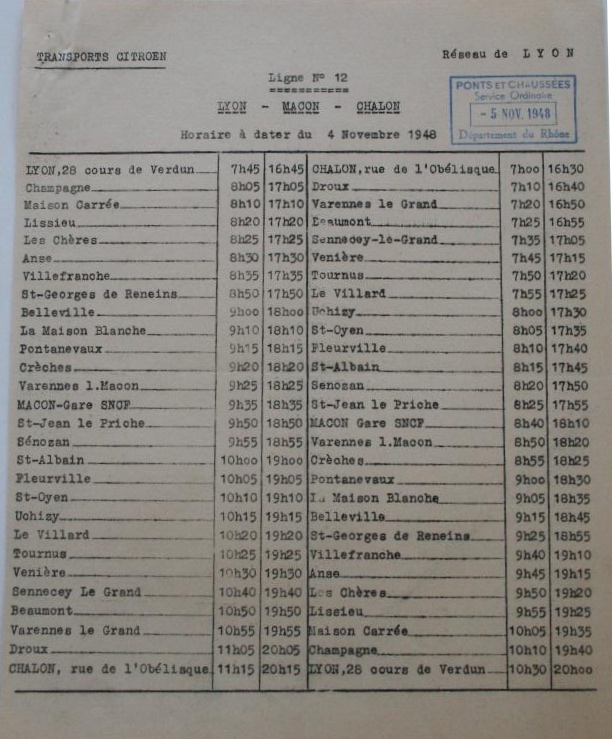 1948 timetable Ligne 12