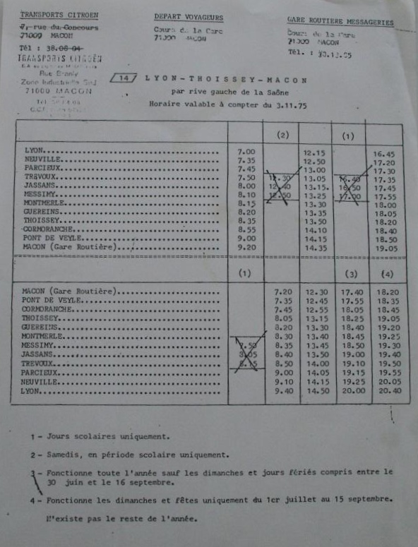 1975 timetable Ligne 14