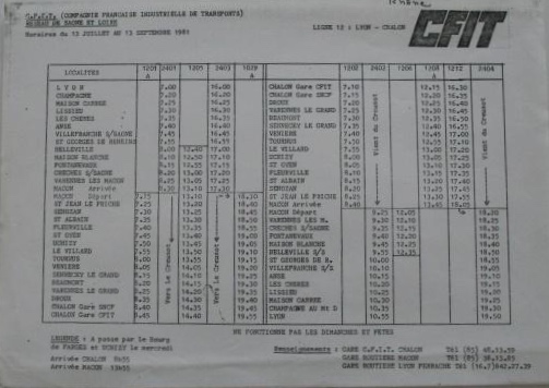 1981 timetable lignes 12 and 24