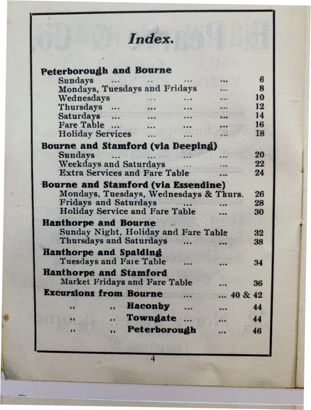 list of routes from 1938 timetable