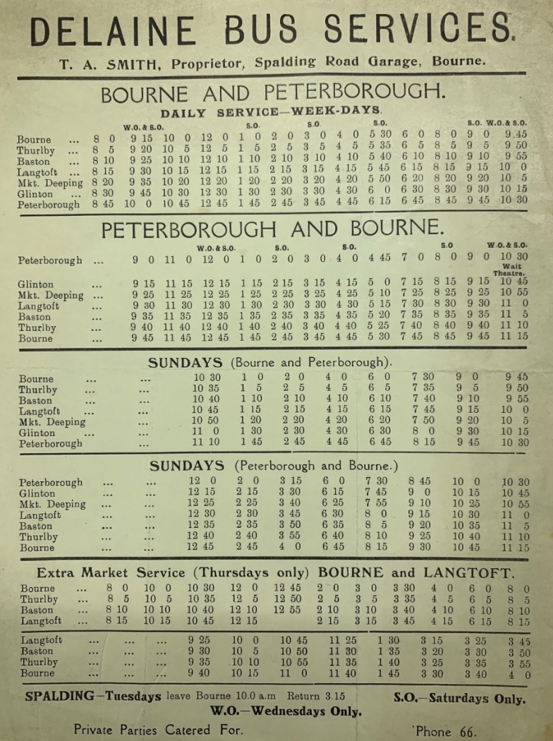 pre-war Delaine timetable 1930s