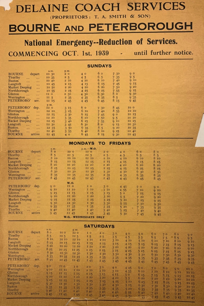 emergency timetable 1939 Peterborough route