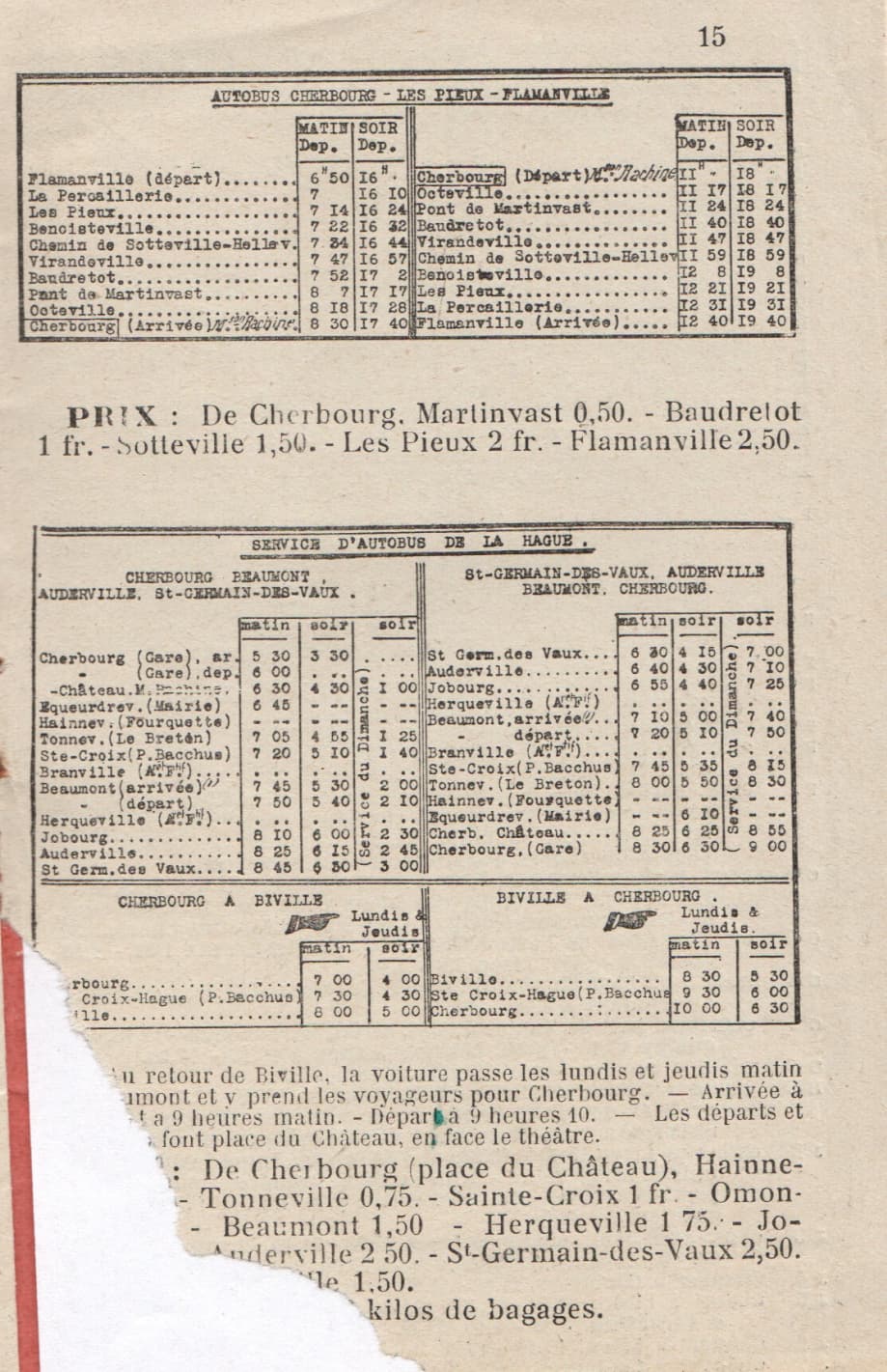 1913 Meslin timetable Cherbourg