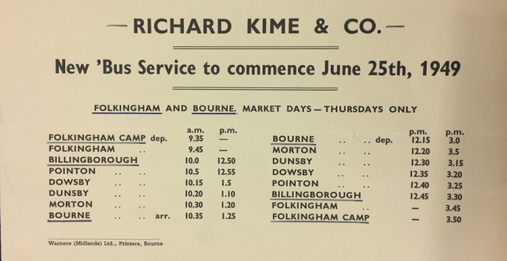 Kime 1949 timetable Bourne route