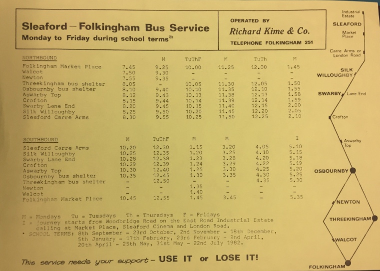 1981 Sleaford timetable Monday to Friday