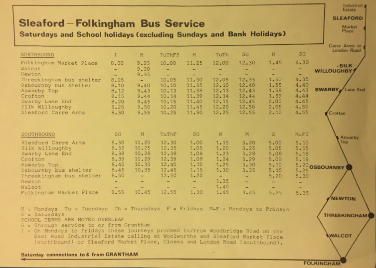 1981 Sleaford timetable Saturdays