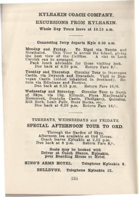 Kyleakin Coach Company tours programme 1956