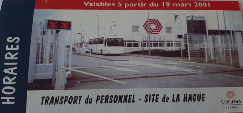 2001 timetable of works buses to the COGEMA site