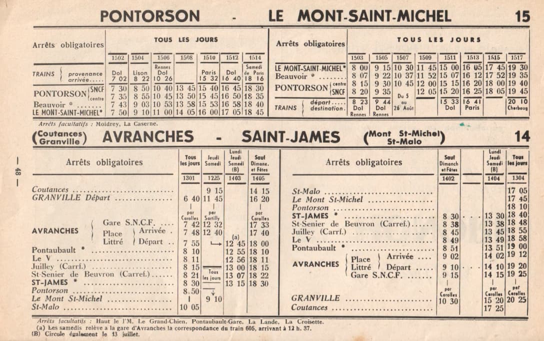 summer 1962 timetable ligne 15 STN