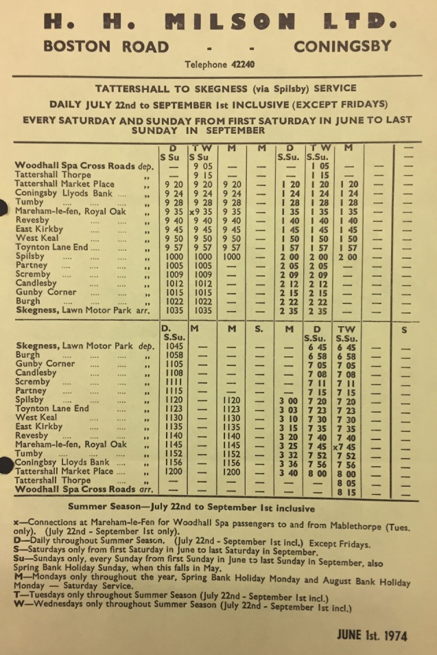 Milson timetable 1974 Skegness