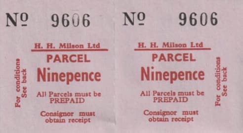Parcel ticket Milson of Coningsby