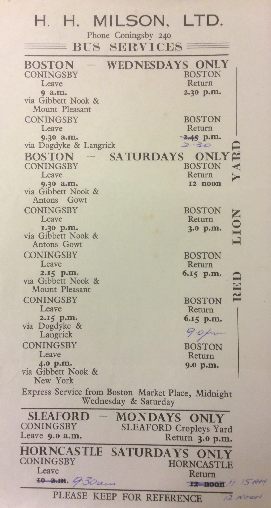pre-1960 Milson timetable