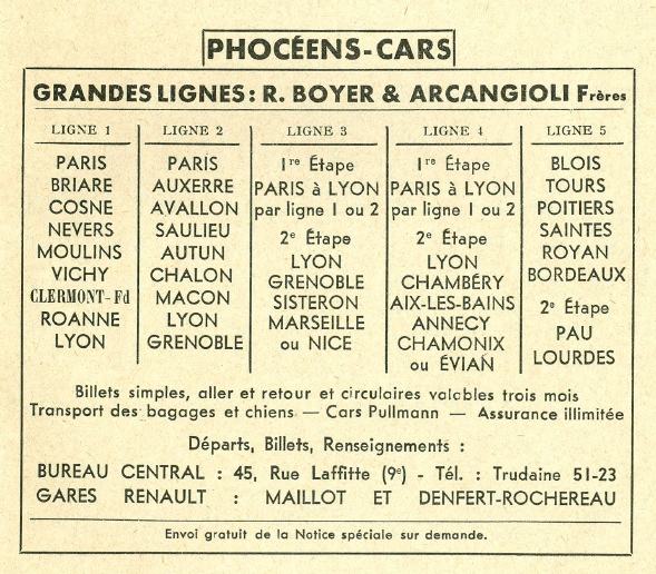 Phoceens-Cars routes 1936